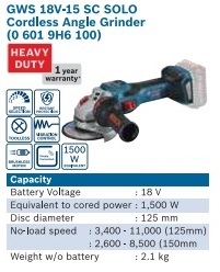 BOSCH GWS 18V-15 SC (SOLO) Professional 